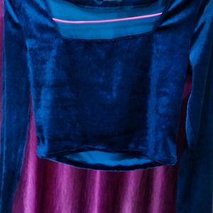 Midnight Blue Velvet Crop Top