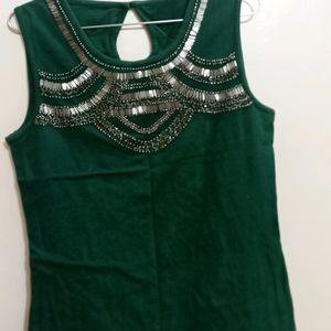 Party Wear Green Top With Beautiful Front Detail