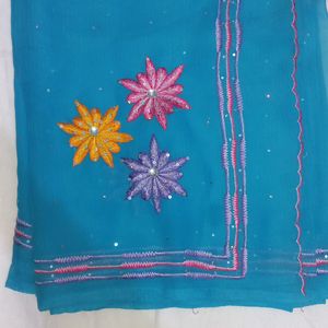 BLUE COLOURED EMBROIDED SAREE