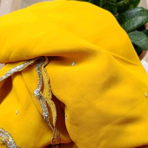 Mustard Color Stone Heavy Work Saree