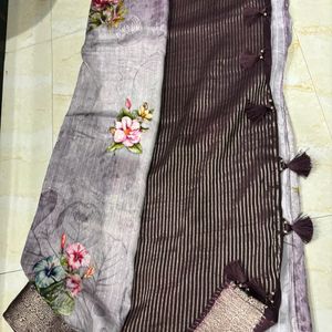 Pure Silk Lavendar New Saree With Blouse