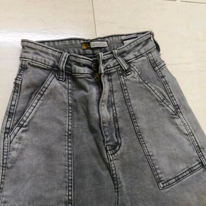 Off Duty India Metal Grey High Waist Cargo Jeans