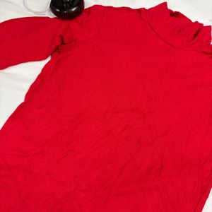 korean Girl Turtle Neck Red Top