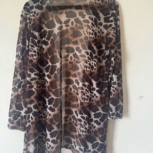 Animal Printed Collarless Longline Jacket