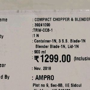 Brand New Trueware Compact Chopper & Blender