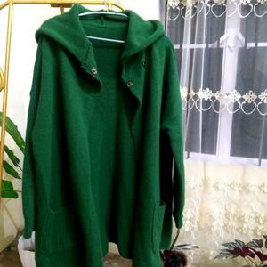 Green Hooded Winter Cardigan