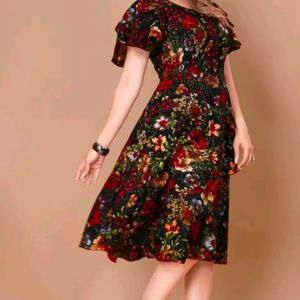 Women Black Nd Red Floral Print Layered Dress