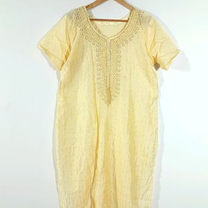 Cream Embellished Kurta (Women's)