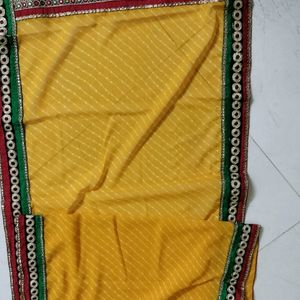 Punjabi Red Top Green Pant And Yellow Dupatta