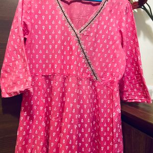 Pink Angarakha Neck Style A Line Kurta