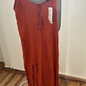 Burnt Orange Adjustable Strap Maxi Dress With Slit