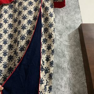 Off White Blue-red Detailed Long Kurta(xl)