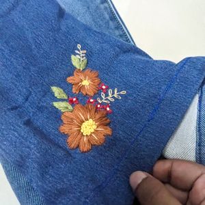 Upcycled Hand Embroidered Denim Pants