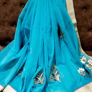 Supernet Blue Saree