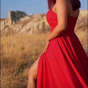 Hot Red Slit Dress For Women