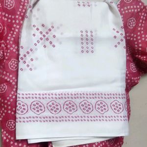 Pink And White Kurta Set With Cotton Lining