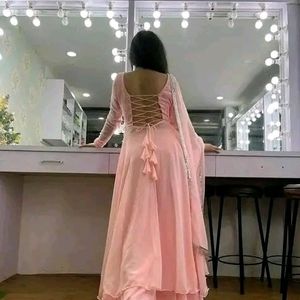 Peach Backless Gown With Palazzo