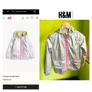 H&M silver metalic hooded jacket