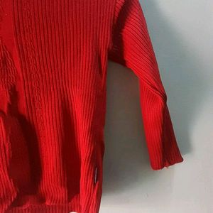 (2-3.5 Year) Girls Red Full Neck Sweater