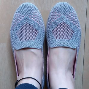 Grey And Pink Flat Shoes