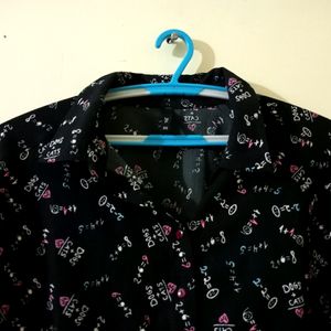 Women  Black Printed Shirt Style Top