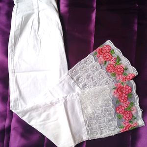 Beautiful White Pants With Pink Embroidery