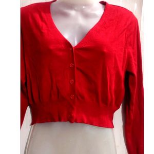 Red Crop Cardigan Sweater for Women's