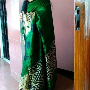 Beautiful Bottle Green Dhupion Silk Saree