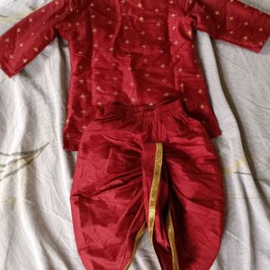 Kids Maroon Kurta With Dhoti