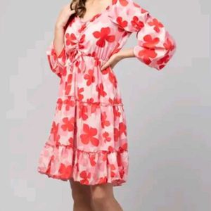 Red Print Flared Dress