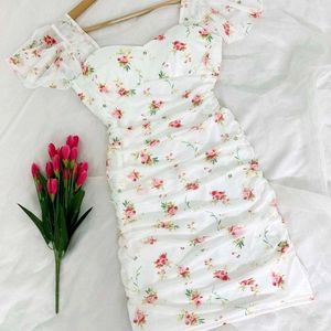 White Floral Mesh Dress