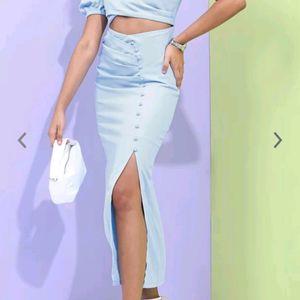 Tokyo Talkies  Blue Puff Sleeve Bodycone  Dress