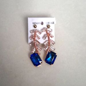 Emerald Blue Stone Drop Earrings With Studs