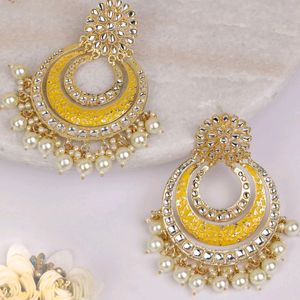 Kundan Studded Yellow Earrings