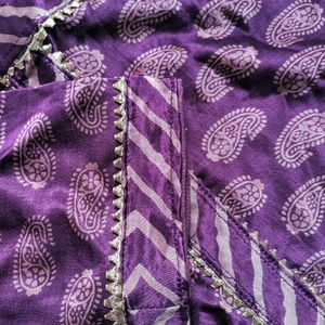 Women Purple Satin Silk Printed Kurta With Pant