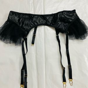 Women Black Faux Leather Lingerie Waist Belt