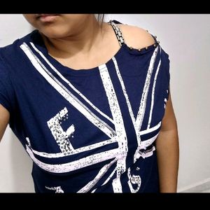 NAVY BLUE ONE SHOULDER TOP