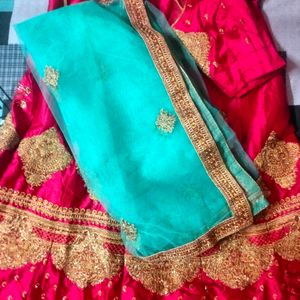 Beautiful Pink Shade Lehnga With Sea Green Dupatta