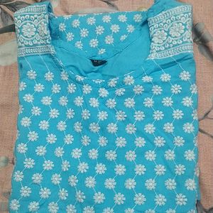 Chikankari Sky Blue Colors Kurti, It has L Size Mention, Bt Its Feets For S /M Size Girls