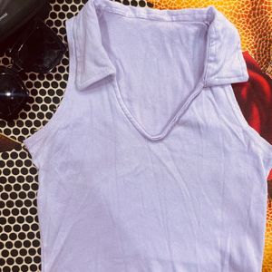 Collar Neck Lavender Bodycon Top For Women