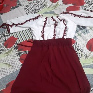 Cherry Red nd white beautiful frock