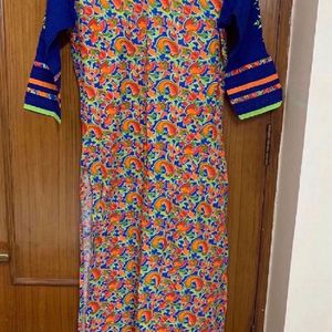 Floral Kurta Multicolour Orange Blue