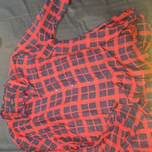 Navy Blue And Red Checks Shirt