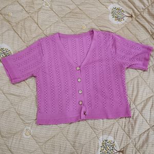 Pink Crop Front Button Top Size S