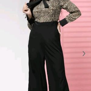 Women Black And Beige Printed Jumpsuit