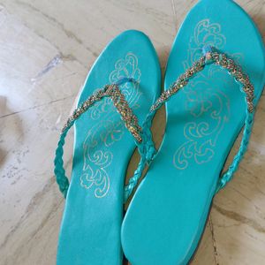 Sea Green Colour Sandals For Women And Girls