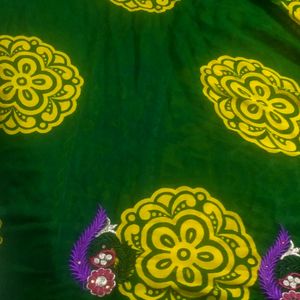 Dark Green Yellow Saree