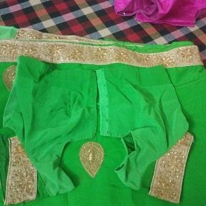 Home Made embroidery green colour designing sari