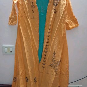 Orange And Light Green Jacket Kurta Set