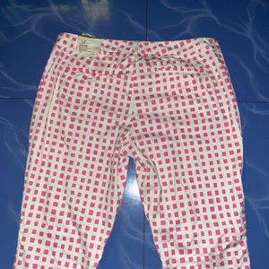 White & Pink Printed Designer Pant Having Pockets